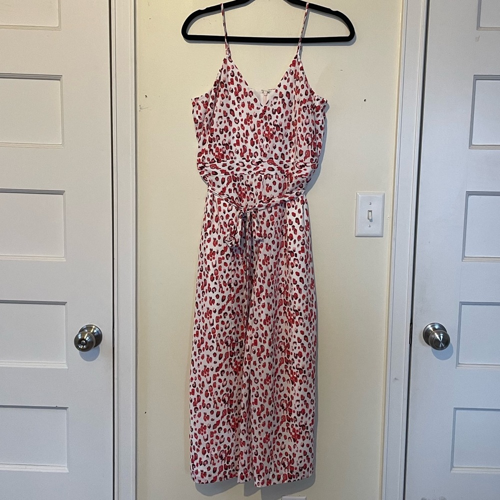 NWT Banana Republic Women’s Red/Pink Cheetah Print Jumpsuit w Waist Tie (Size 4)